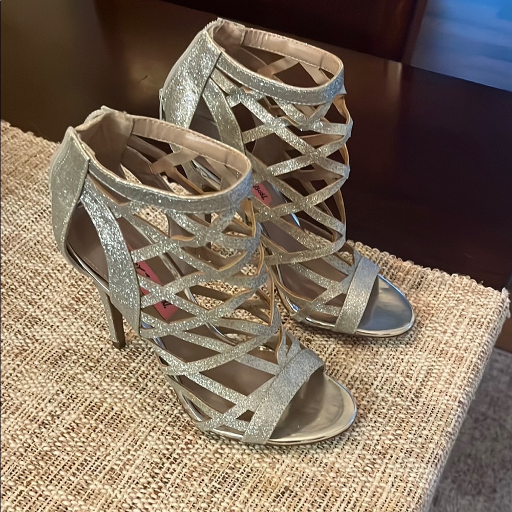 Betsey Johnson Glittering Silver Strappy Heels